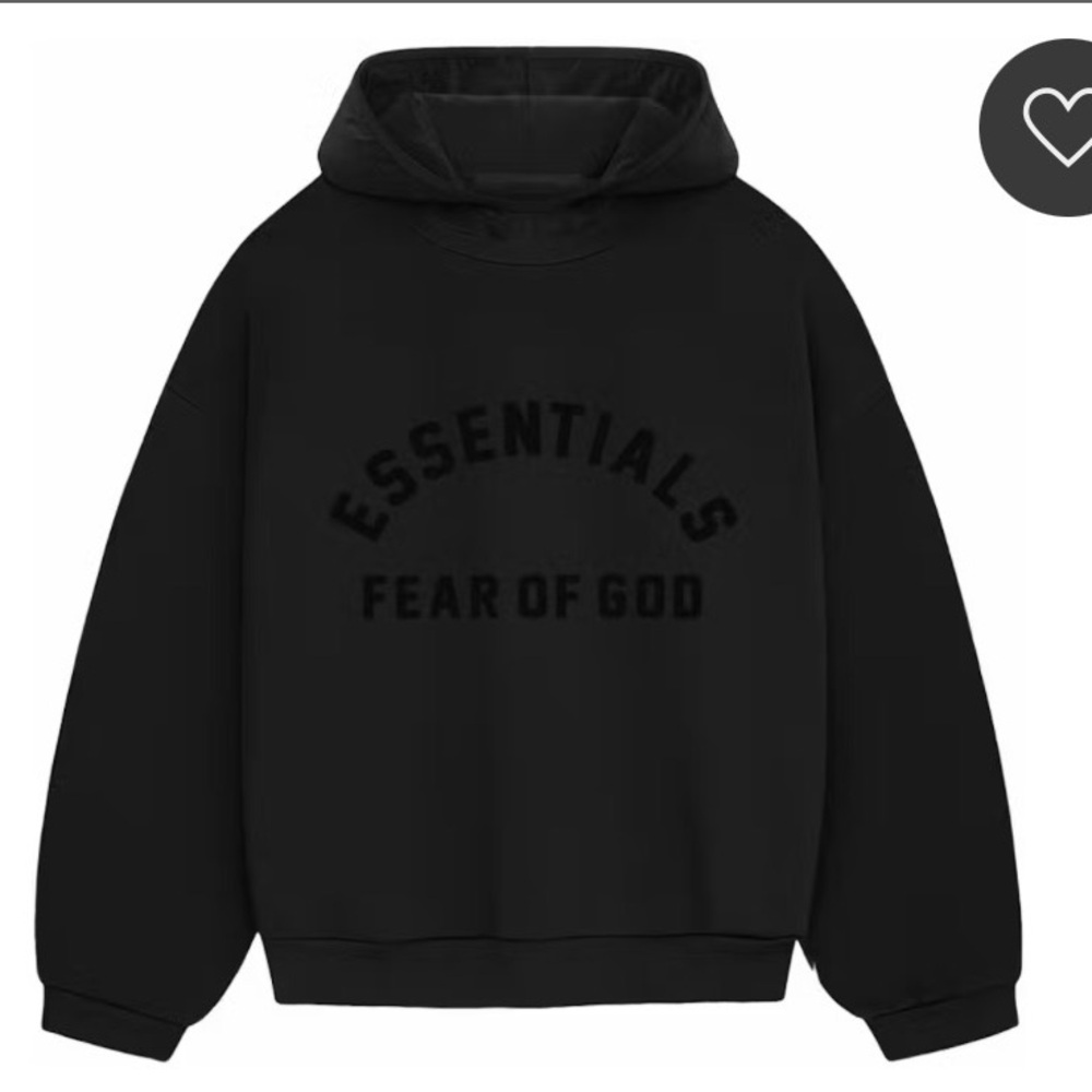 Essentials Fear of God Men’s Hoodie Black Raised-Logo Pullover‎